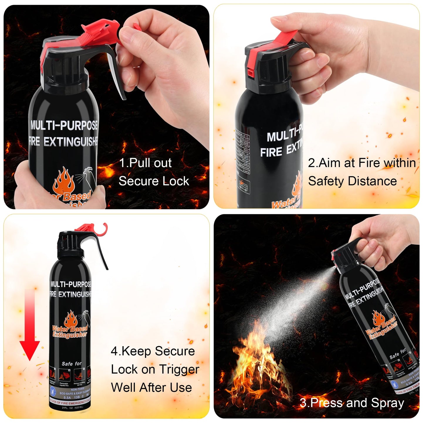 Fire Extinguisher for Home, 2 Pack Vehicle Fire Extinguishers with Mount, Portable Fire Extinguisher Effective on A, B, C, K Fires, Water-Based Extinguisher for Car Boat Office Truck Kitchen Garage RV