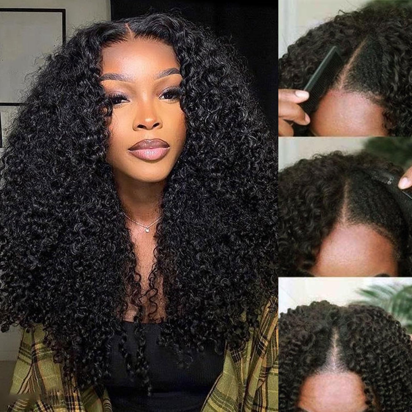 DSEKCAIN Kinky Curly V Part Wig Human Hair Glueless Clip In 100% Real Human Hair V part Wigs No Glue No Sew In Upgrade U Part Wi