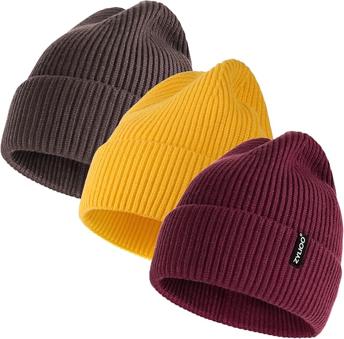 Zylioo Oversize Beanie Hats, XXL Big Size Ribbed Knit Cuffed Winter Hat for Cold Weather, Warm Skull Watch Cap
