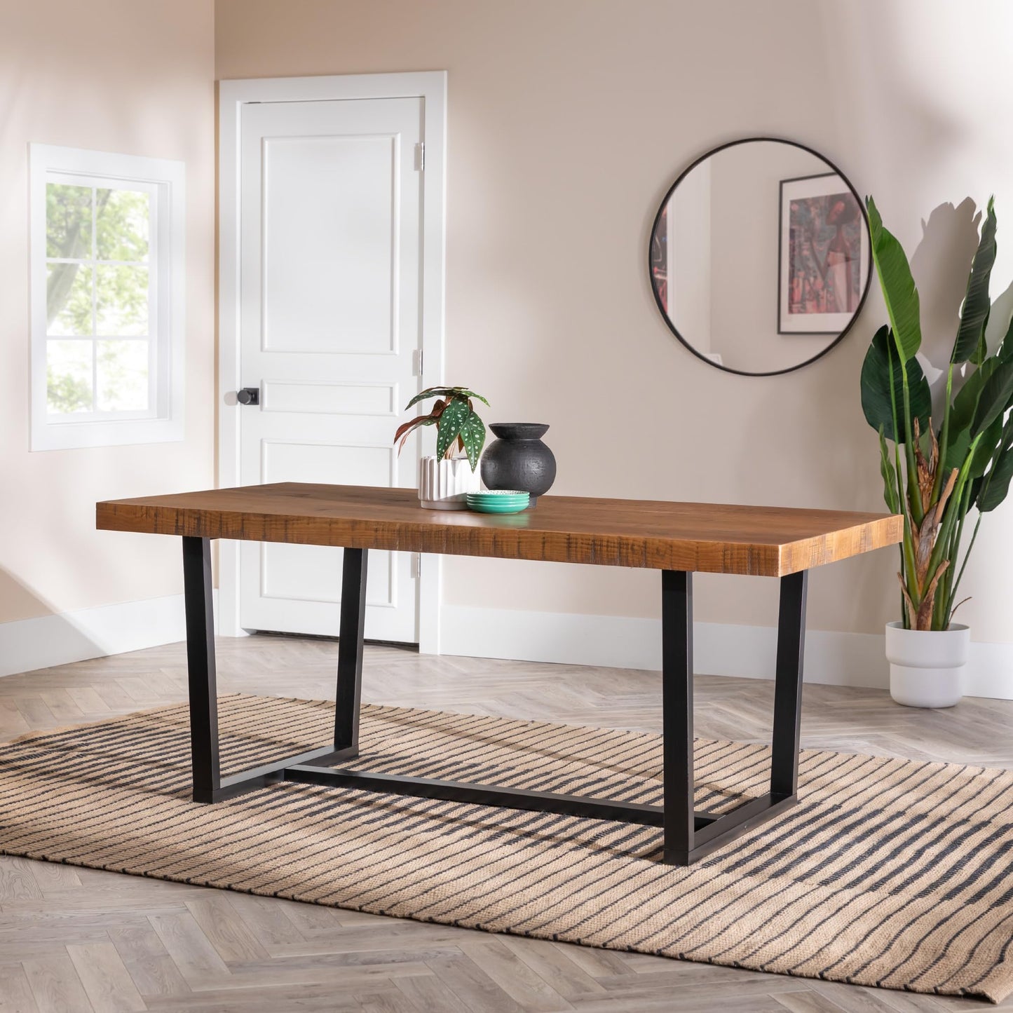 Walker Edison Durango Distressed Solid Wood Dining Table, 72 Inch, Rustic Oak