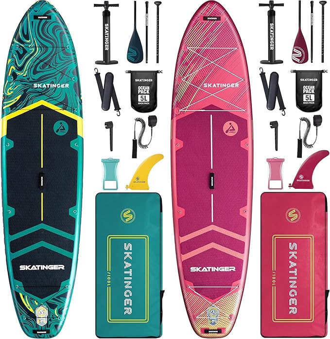 Skatinger Meteor Red & Lava Green Bundle｜11'6"x35" Super Wide Inflatable Stand Up Paddle Boards, All Accessories2, 100L Ba...
