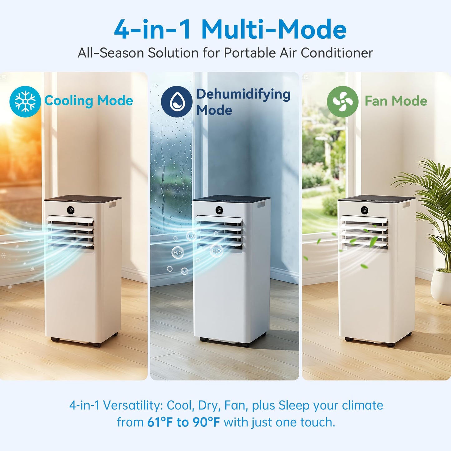 Tehanld 10,000 BTU Portable Air Conditioner, 4-in-1 AC Unit with Sleep, Cool, Dehumidifier & Fan, Cools up to 450 sq.ft, Remote Control, 24H Timer & Window Mount Kit, Bedroom