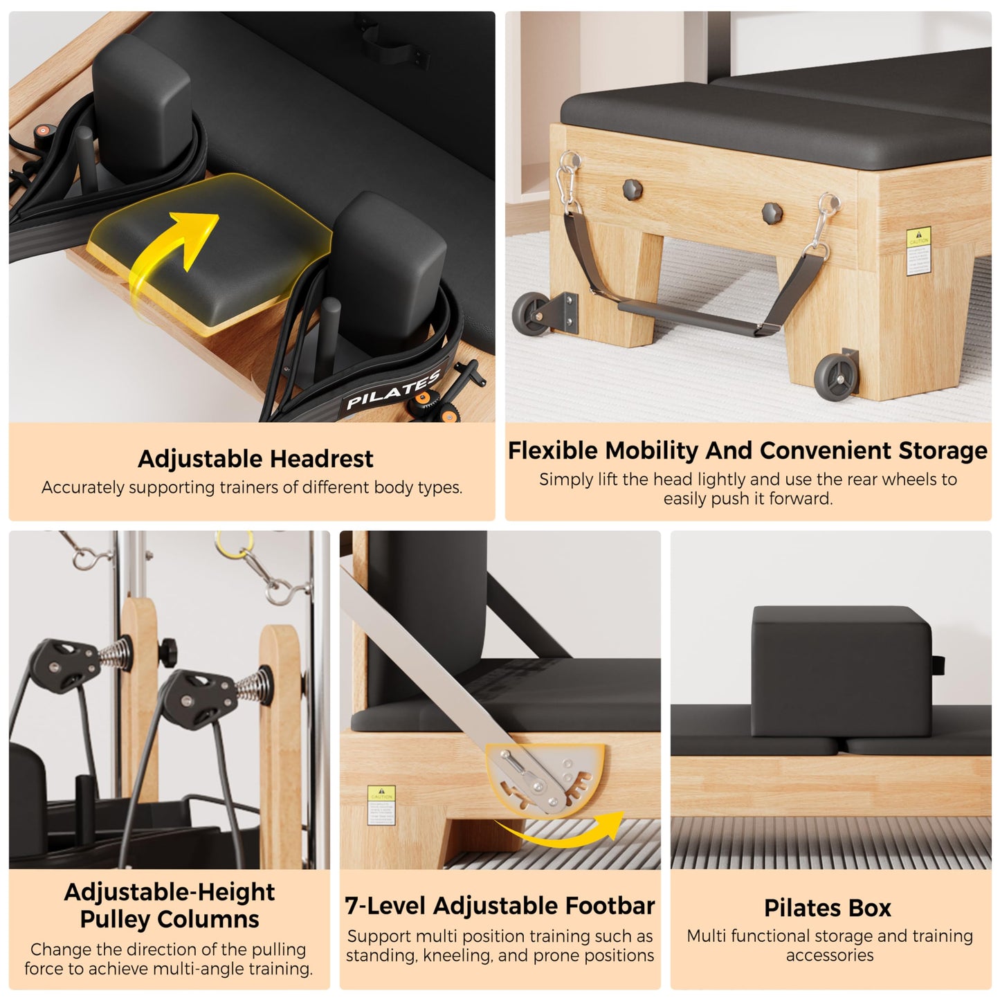 DELAVIN Pilates Reformer with Tower, Pilates Machines with Springs, Sitting Box, Jump Board and Accessories, Solid Wood Pilates Equipment for Studio, Gym and Home Workout