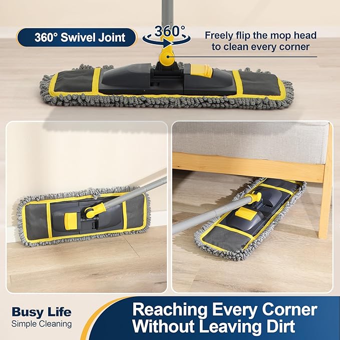 Yocada Dust Mop for Floor Cleaning with 2 Different Mop Pads Wet & Dry for Hardwood Ceramic Marble Tile Laminate Home Kitchen 51in Long