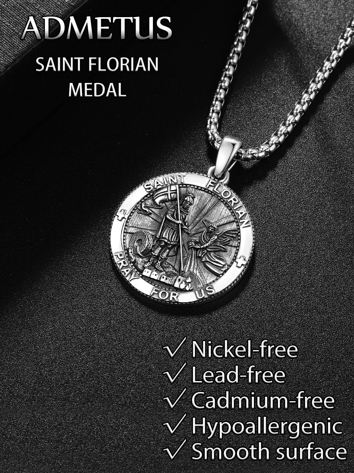 ADMETUS Sterling Silver St Florian Firefighter Necklace for Men Saint Florian Pendant Medal Amult Protection Jewelry Religious G