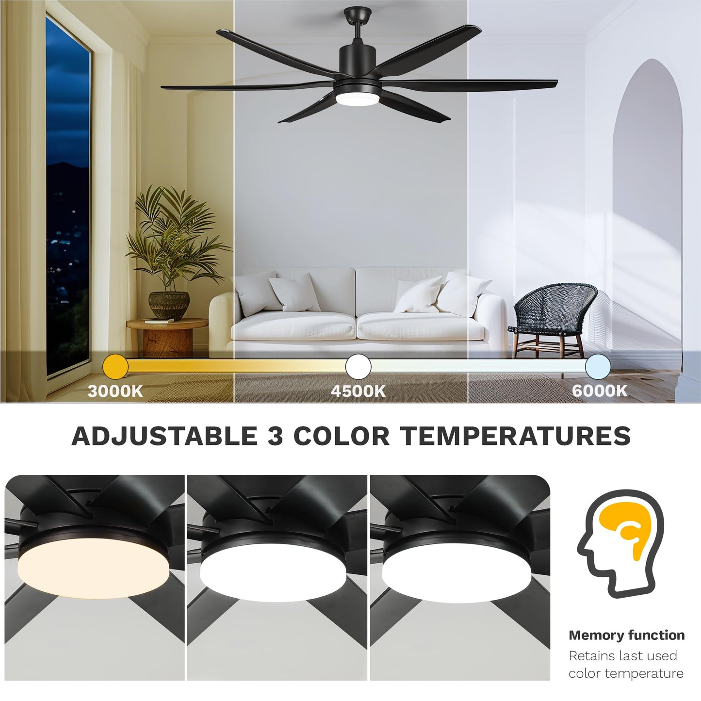 Dwvo 66 Inch Ceiling Fan With Lights, Smart Ceiling Fan With App/Remote Control, 3Cct Lighting, 6-Speed, Reversible Quiet Dc Mot