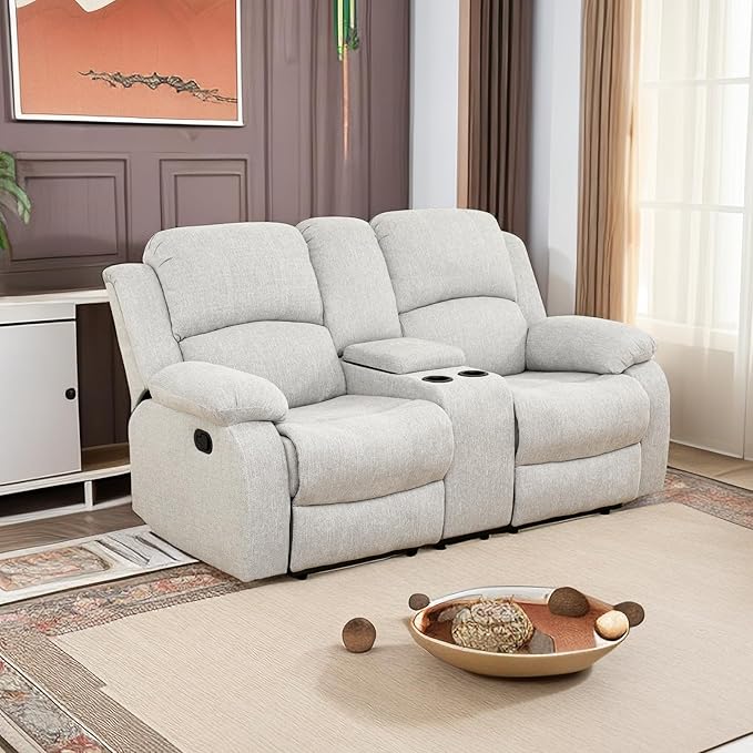 A Ainehome Living Room Furniture Set Leather Recliner Sofa Set Loveseat Chair Furniture Sofa Set for Living Room/Small Space/Rv/House/Office/Theater Seating (A-Grey White Microfiber, Loveseat)
