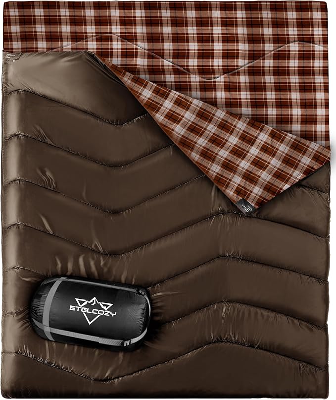ETGLCOZY 2 Person Double Sleeping Bag for Adults-XL Queen Size Lightweight Compact Thermolock Draft Tube Flannel Liner Mac...