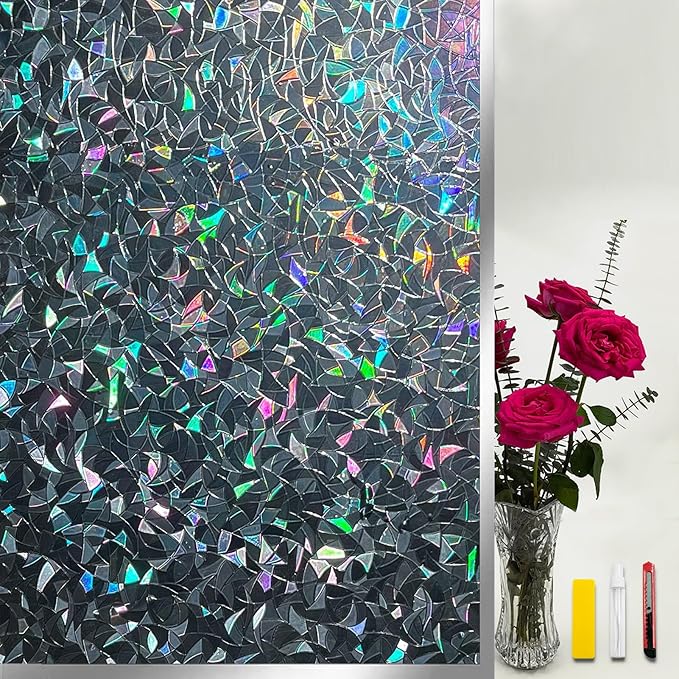 Blackout Window Film，Sun Blocking Window Privacy Cover for Glass Removable Darkening Dark Black Out Window Cover Tint Shades for Home Day Sleep Light Blocker（ Black Rainbow 35.4 x 78.7 in）