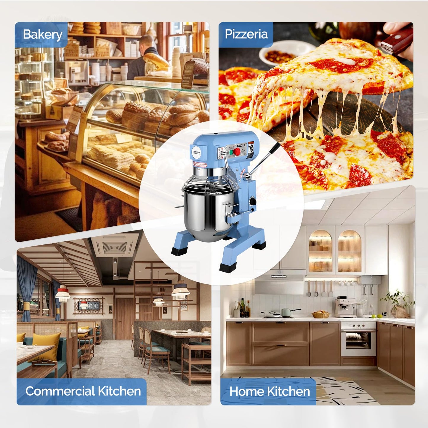ROVSUN 15QT Commercial Food Mixer, 550W Electric Commercial Dough Mixer with 3-Speeds Adjustable, Heavy Duty Commercial Stand Mixer with Stainless Steel Bowl for Bakery Pizzeria Restaurants, Blue