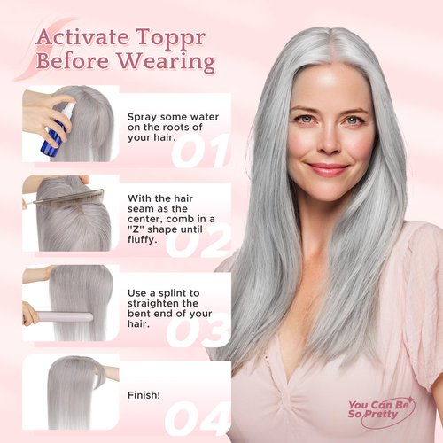 SEGO Grey Hair Toppers for Women Real Human Hair No Bangs, 7 * 13 CM Silk Base Clip In Topper Wiglet, Top Pieces for Women with Thinning Hair -6 Inch G1 Silver Grey