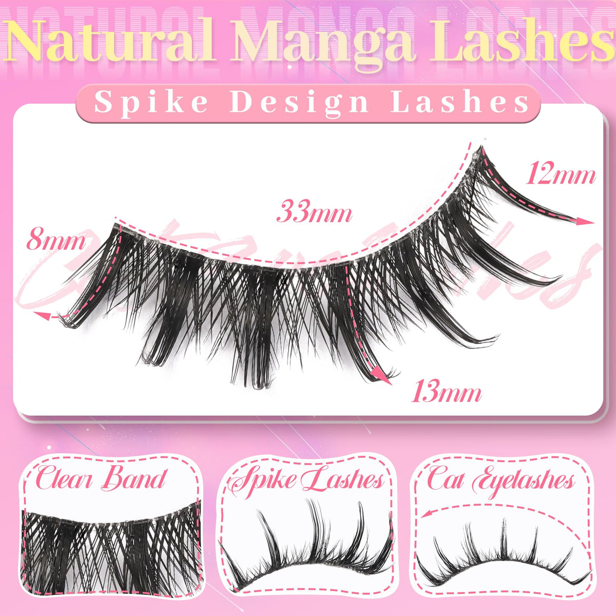 Ahrikiss Anime Lashes Manga Lashes False Eyelashes Doll Eye Natural 3D Spiky Lash Wispy Faux Mink Cat Eye Lashes Clear Band Stri