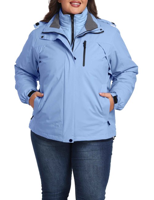 wantdo Women's Interchange Winter Jacket 3 in 1 Skiing Jacket Rain Coat Purple 4X-Large
