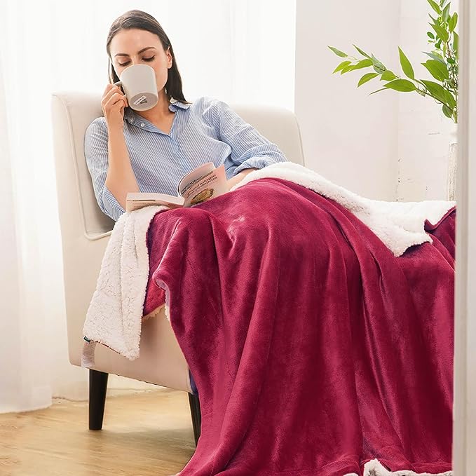 Bedsure GentleSoft Sherpa Fleece Throw Blanket Twin Size for Couch - Thick and Warm Throw for Girls and Women, Soft Fuzzy Plush Twin Christmas Blanket for Winter, Non-Heated, Red, 60x80 Inches