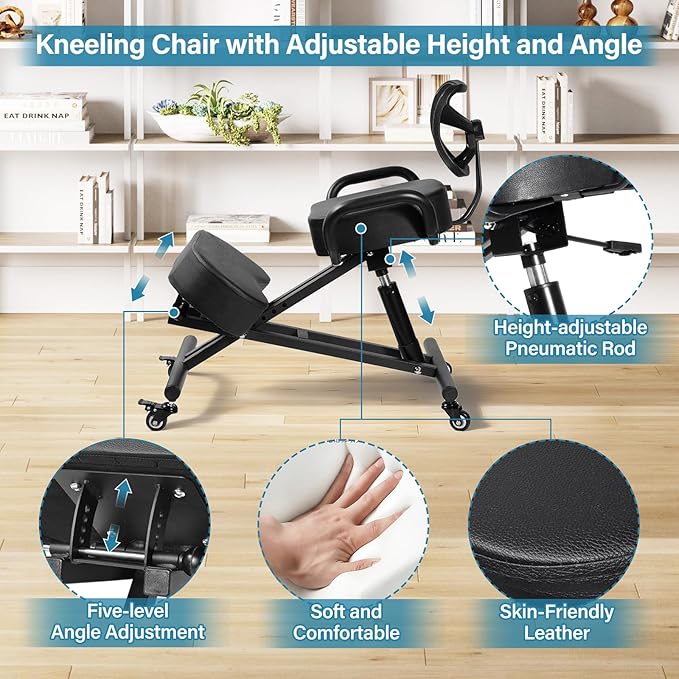 Kneeling Chair, Ergonomic Kneeling Chair with Back Support, kneelings Office Chairs with Adjustable Height and Lumbar Support for Banking Meeting Room Office Home Reception,Improve Postures