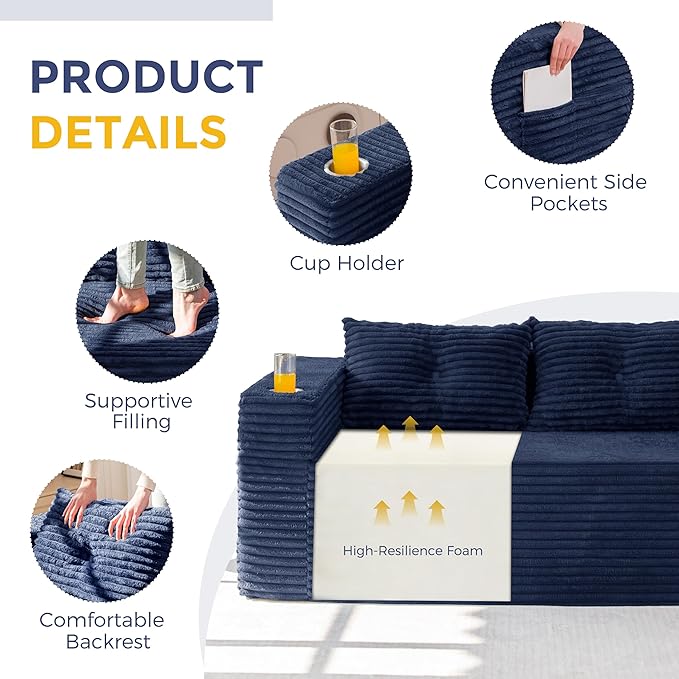 MAXYOYO Boneless Couch and Loveseat Sets for Small Spaces, Mini Love Seat Floor Couch with Cup Holders and Pillows, Upholstered Cloud Couch for Bedroom Apartment, No Assembly Required