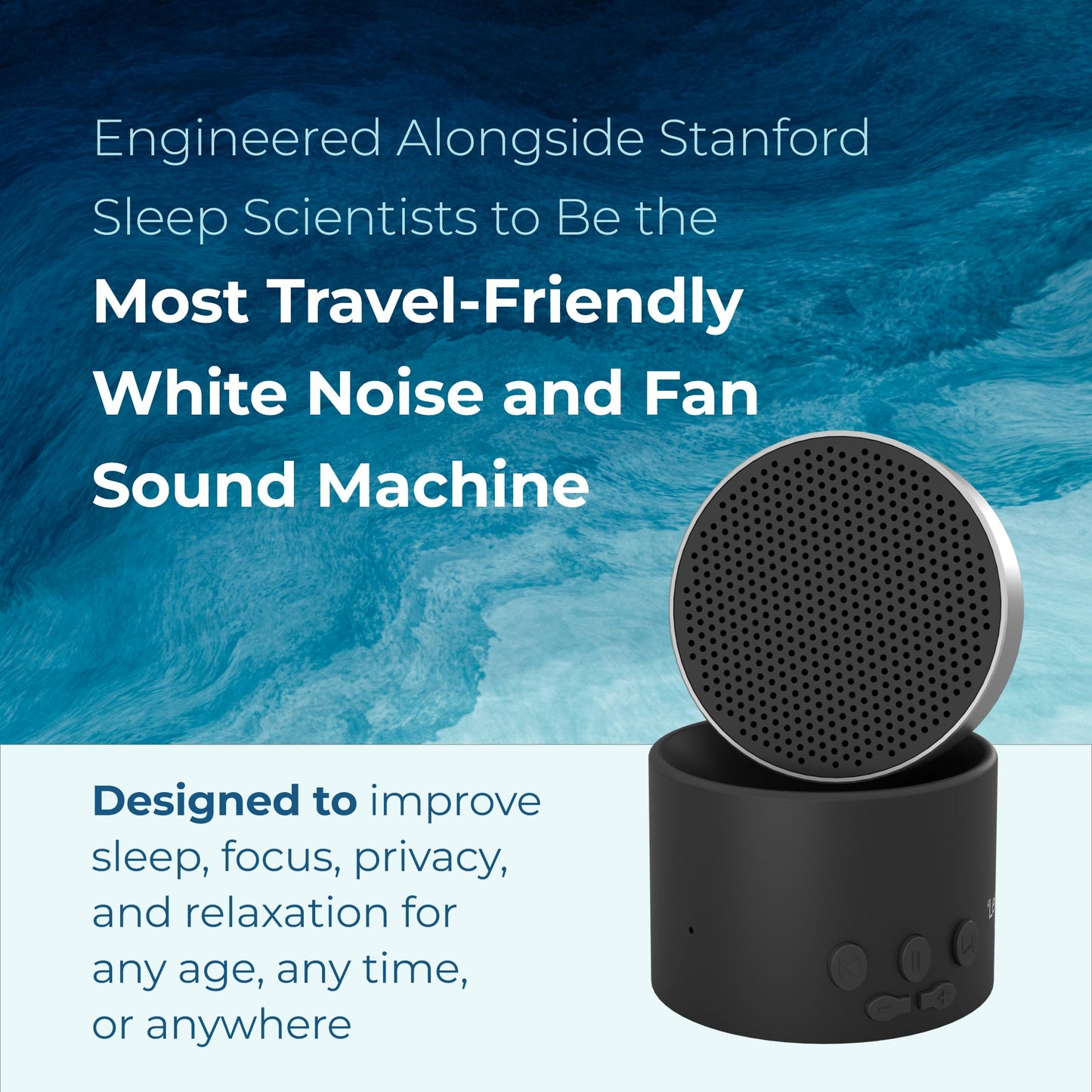 Adaptive Sound Technologies LectroFan Micro 2 - Portable Bluetooth Speaker & White Noise Machine - Compact Sound Machine for Travel - 11 Non-Looping Sounds for Sleep Support - Black