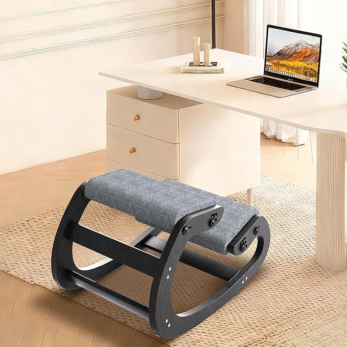 TinyHaven Ergonomic Kneeling Chair with Wooden Frame - Adjustable Height Office Chair with Soft Padding for Back Pain Relief, Posture Correcting Home & Office Desk Chair Black