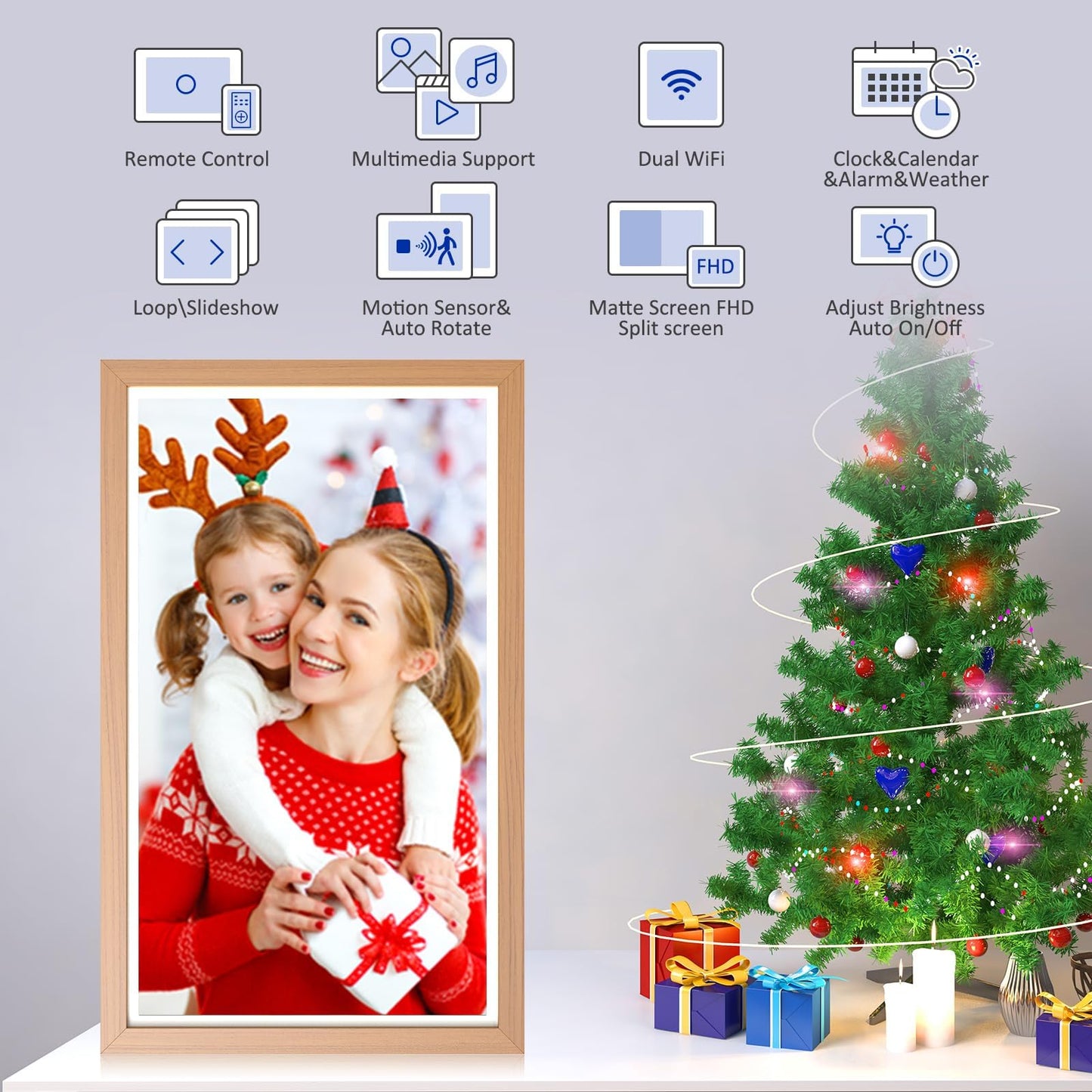 Fullja 21.5    Wifi Digital Photo Frame Large Digital Picture Frame, 32Gb Storage Digital Art Frame, Share Photo Video Via App E