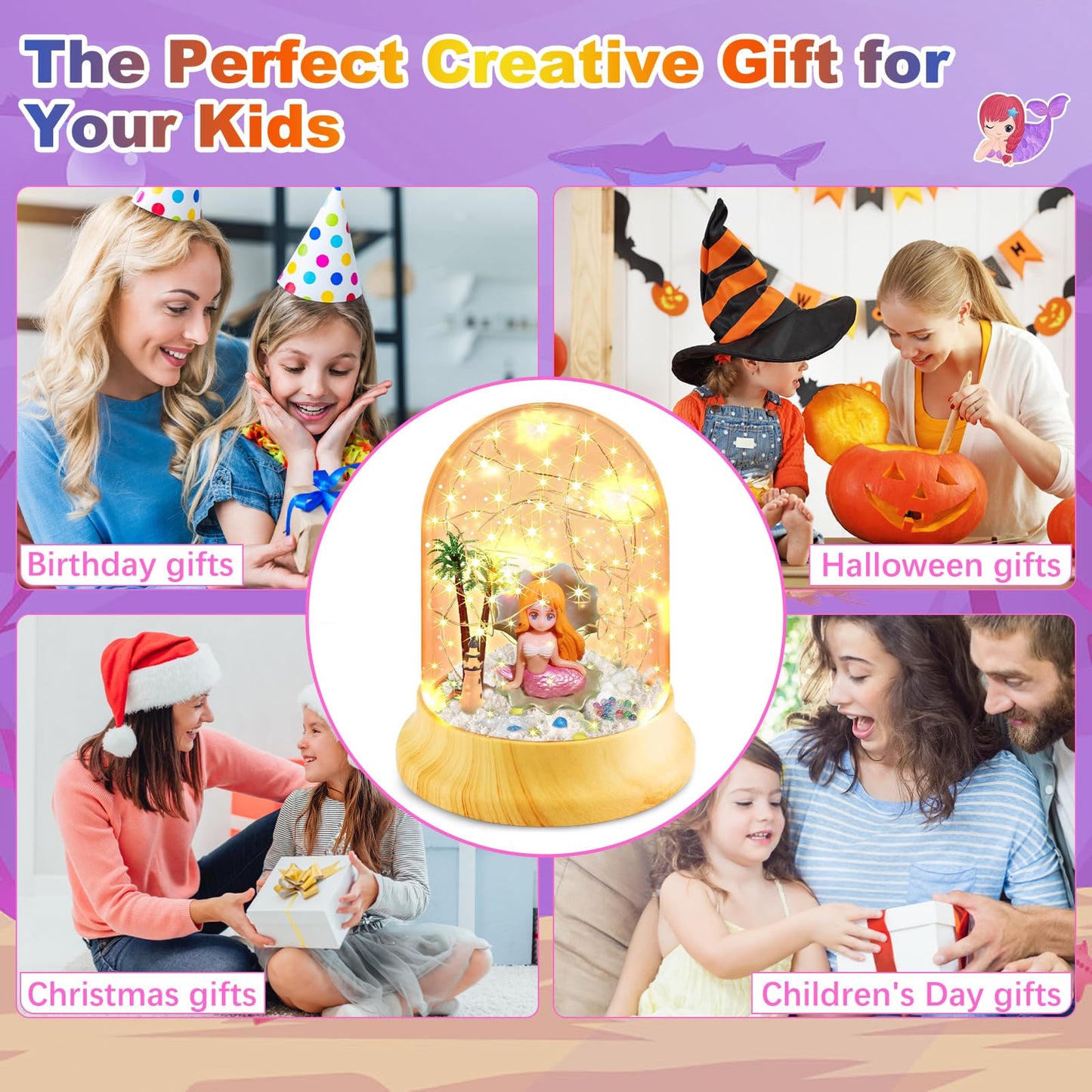 SunnyOcean 3-8 Year Old Girl Gifts, Mermaid Toys, Gifts for Girls Aged 3-8, Craft Kits for Kids, Children's Night Light Halloween Easter Christmas Gift for Kids
