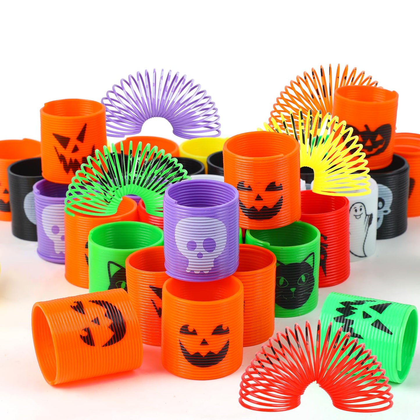 SULOLI Halloween Coil Springs for Kids, 36pcs Assorted Halloween Theme Pattern Spring Toys Party Favors Halloween Treat Bags Gifts