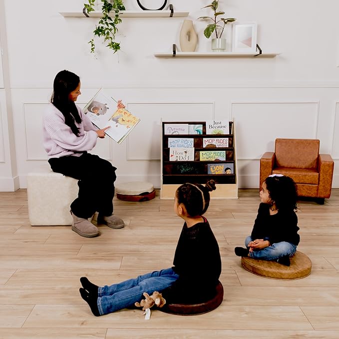 Factory Direct Partners Rustic Kid 15 inch Round Floor Cushions with Handles, Distressed Faux Leather, Flexible Seating for Home, Playroom, Montessori, Daycare, Classroom (4-Piece), 12223-DA