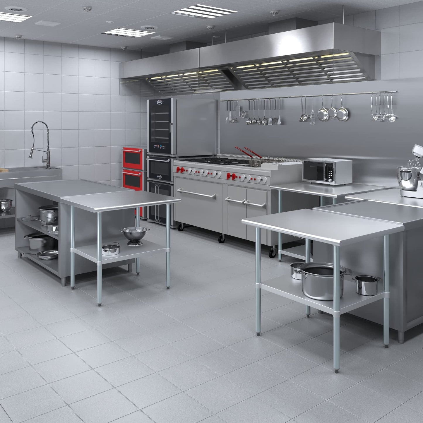 AmGood 30 in. x 36 in. Stainless Steel Work Table | Metal Kitchen Food Prep Table | NSF