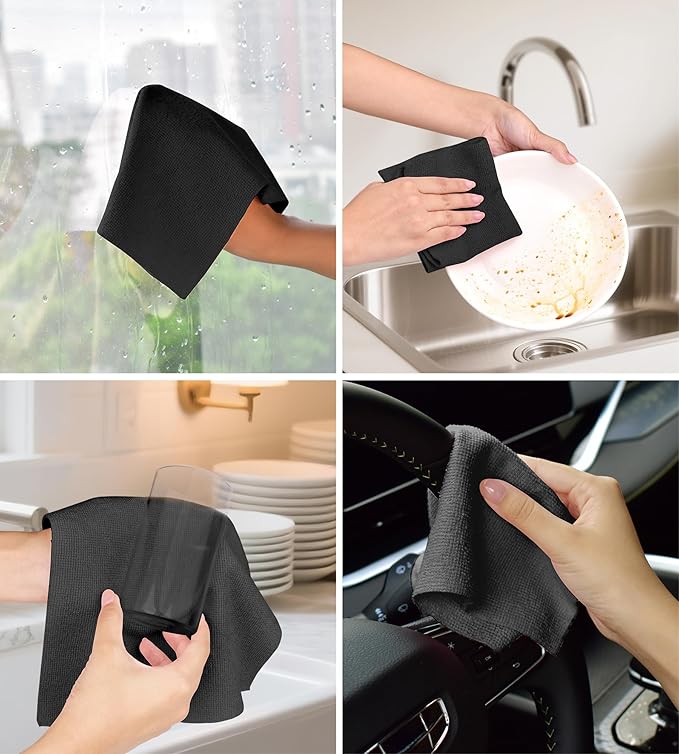 Microfiber Cleaning Cloth Roll–100 Pack, Tear Away Microfiber Towels, Reusable, Washable, Scratch-Free, Kitchen Towels for Car, Home, Kitchen, Glass, Dishes (Black)