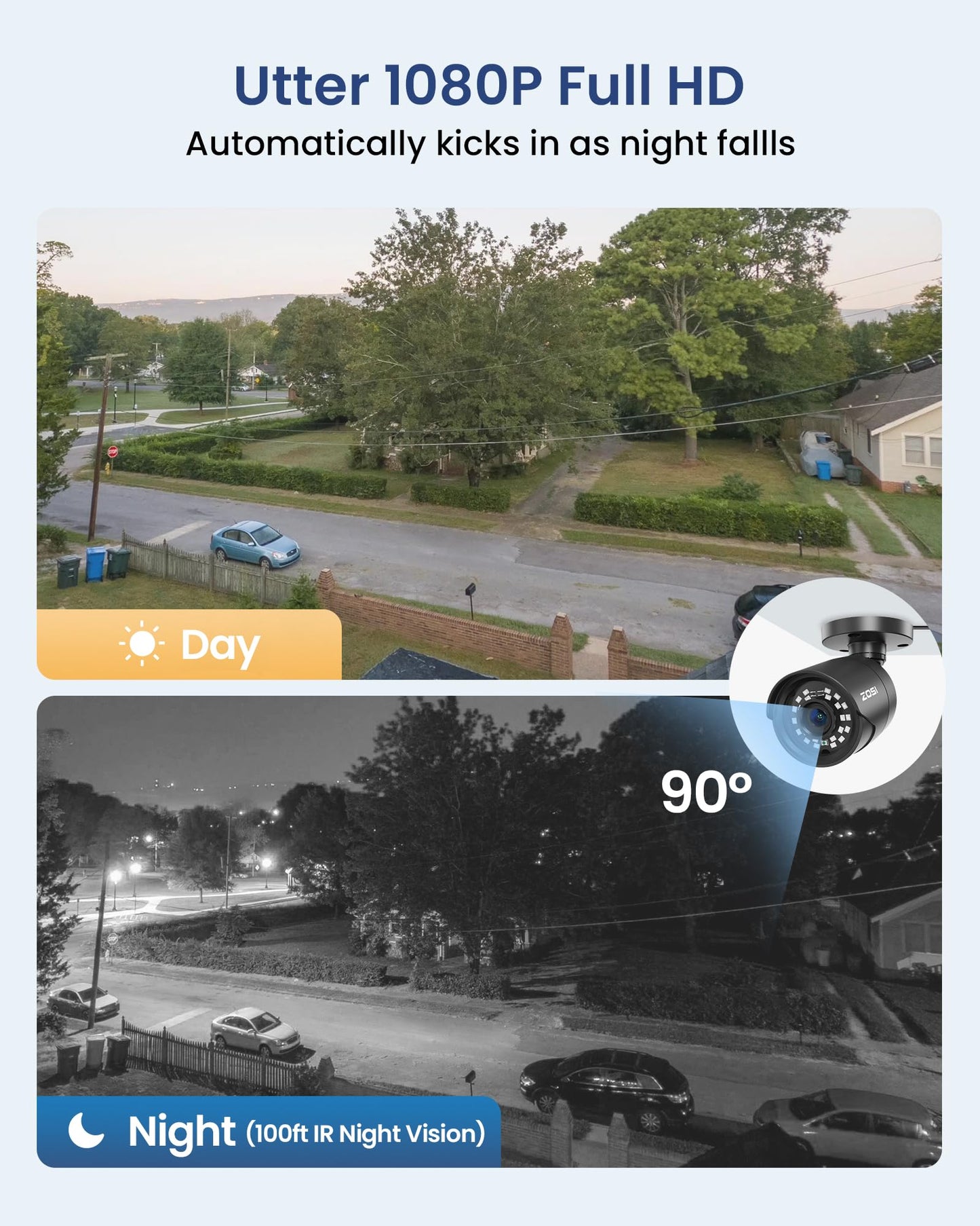 ZOSI 5MP 3K Lite CCTV Security Camera System with AI Human Vehicle Detection, 8CH H.265+ DVR and 4 x 1080p Surveillance Bullet Cameras Outdoor Indoor, 100ft Night Vision, IP66 Weatherproof, 500GB HDD