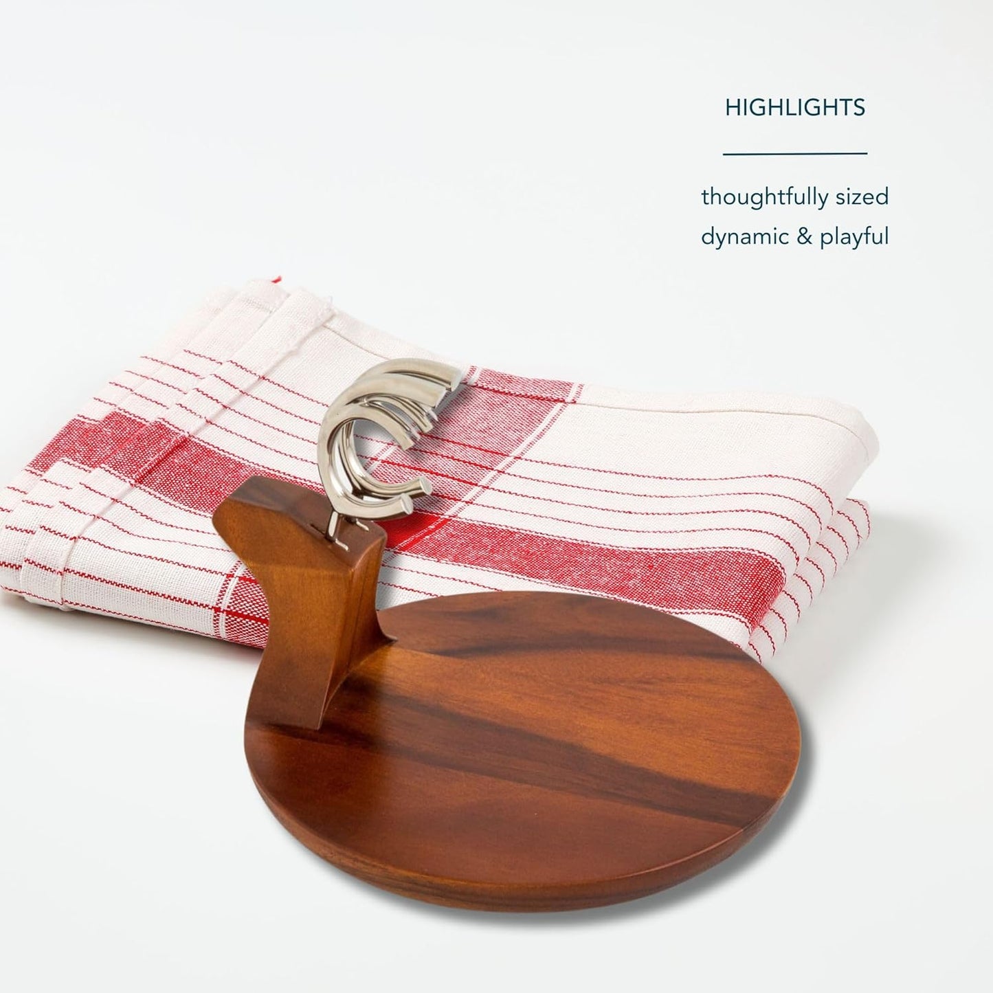Nambé Holiday Reindeer Platter – Designer Acacia Wood Tray with Sculptural Silver Alloy Antler Spreaders, Elegant Christmas Serveware for Appetizers, Snacks, and Festive Charcuterie Displays
