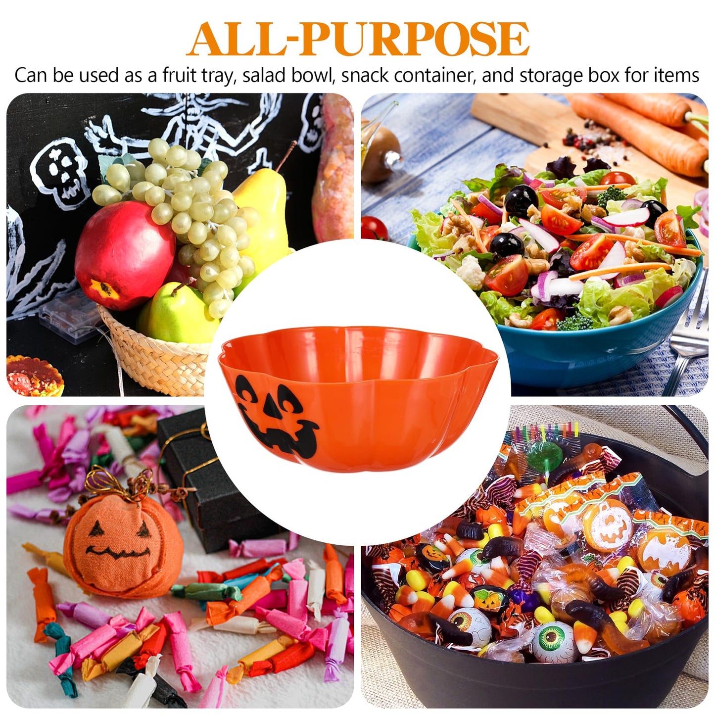 Hemoton Halloween Jack O Lantern Pumpkin Bowl - Plastic Candy Dish Trick or Treat Basket - Snack Dish & Fruit Bowl - Party Supplies