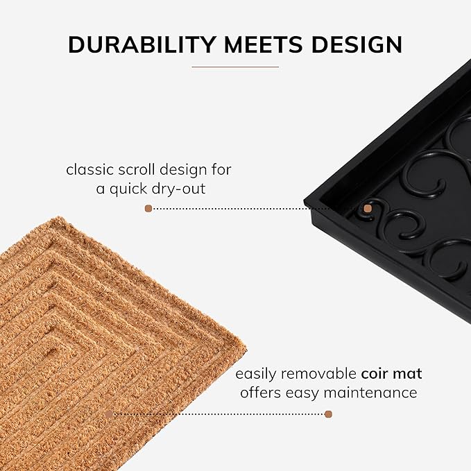 Anji Mountain Heavy Duty Waterproof Wooden Shoe Storage Mat Organizer/Boot Storage Tray Multi Use for Entryway with Coir, Tan Rectangle Embossed Insert, 1 Tier, Fits 3 Pair (36.5" Wide)