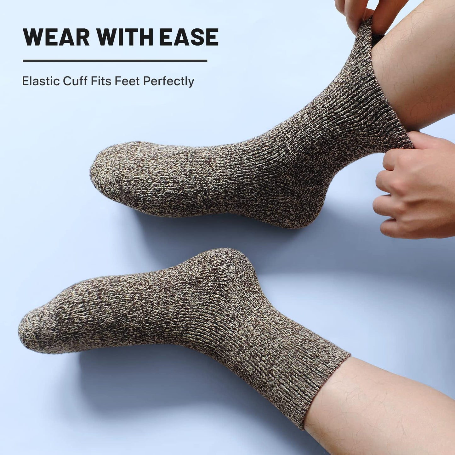 SIMIYA 5 Pairs Merino Wool Socks for Men, Thick Winter Wool Hiking Socks, Warm Breathable Crew Mens Socks（Fit USA Size 7-13