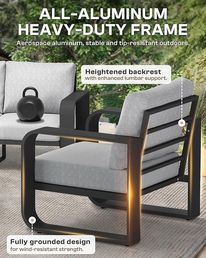 Aluminum Outdoor Patio Couch Loveseat, Oversized Patio Sofa with Widened Armrest & Ultra-Thick Cushions, Deep Seating Modern Patio Furniture for Backyard, Deck, Gray