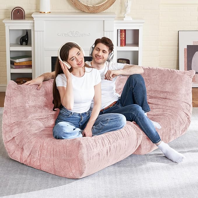 HABUTWAY Bean Bag Chair, Memory Foam Bean Bag Chairs for Adults, Fireside Corner Chair Lazy Floor Corner Sofa for Living Room, Bedroom, Dorm, Office (Pink)