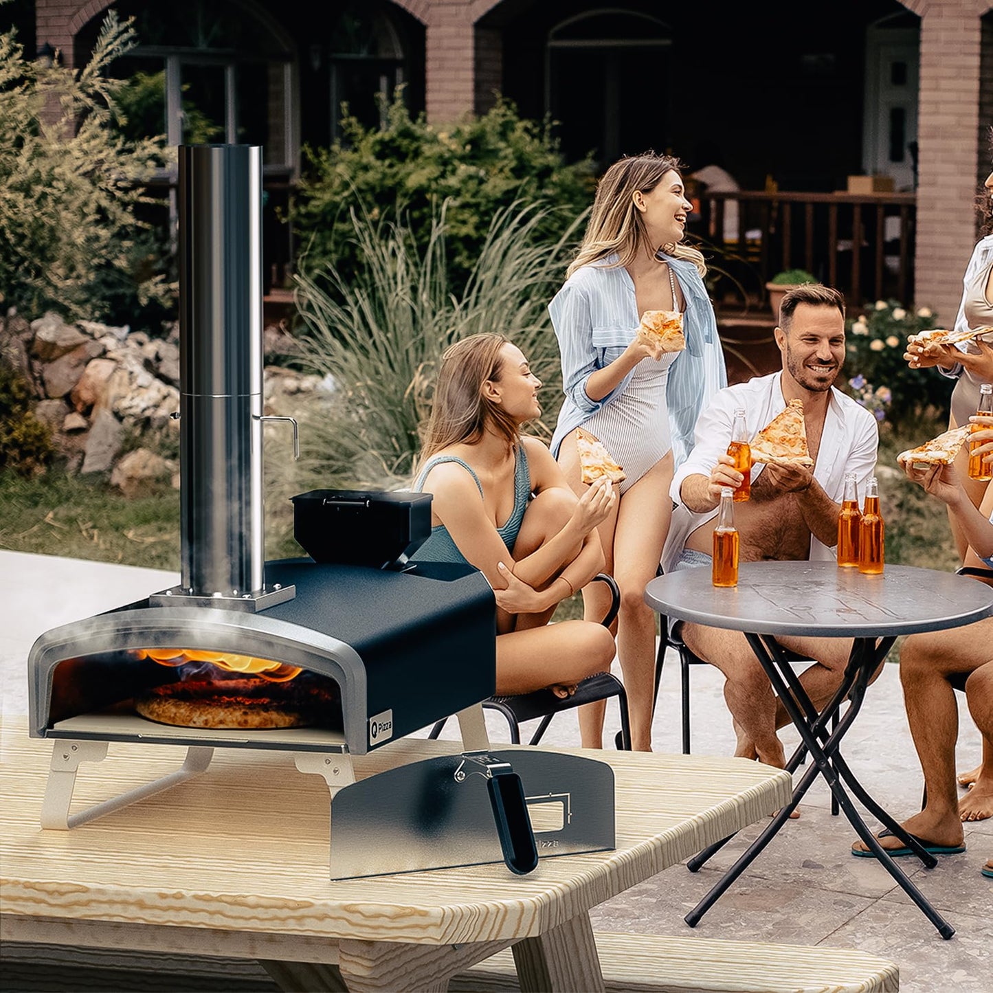 Q Pizza Portable Pizza Oven, Outdoor Pizza Stove, Wood Pellet Burning Pizza Oven with Pizza Stone for Outdoor Backyard Pizza Maker Garden Kitchen, PS105