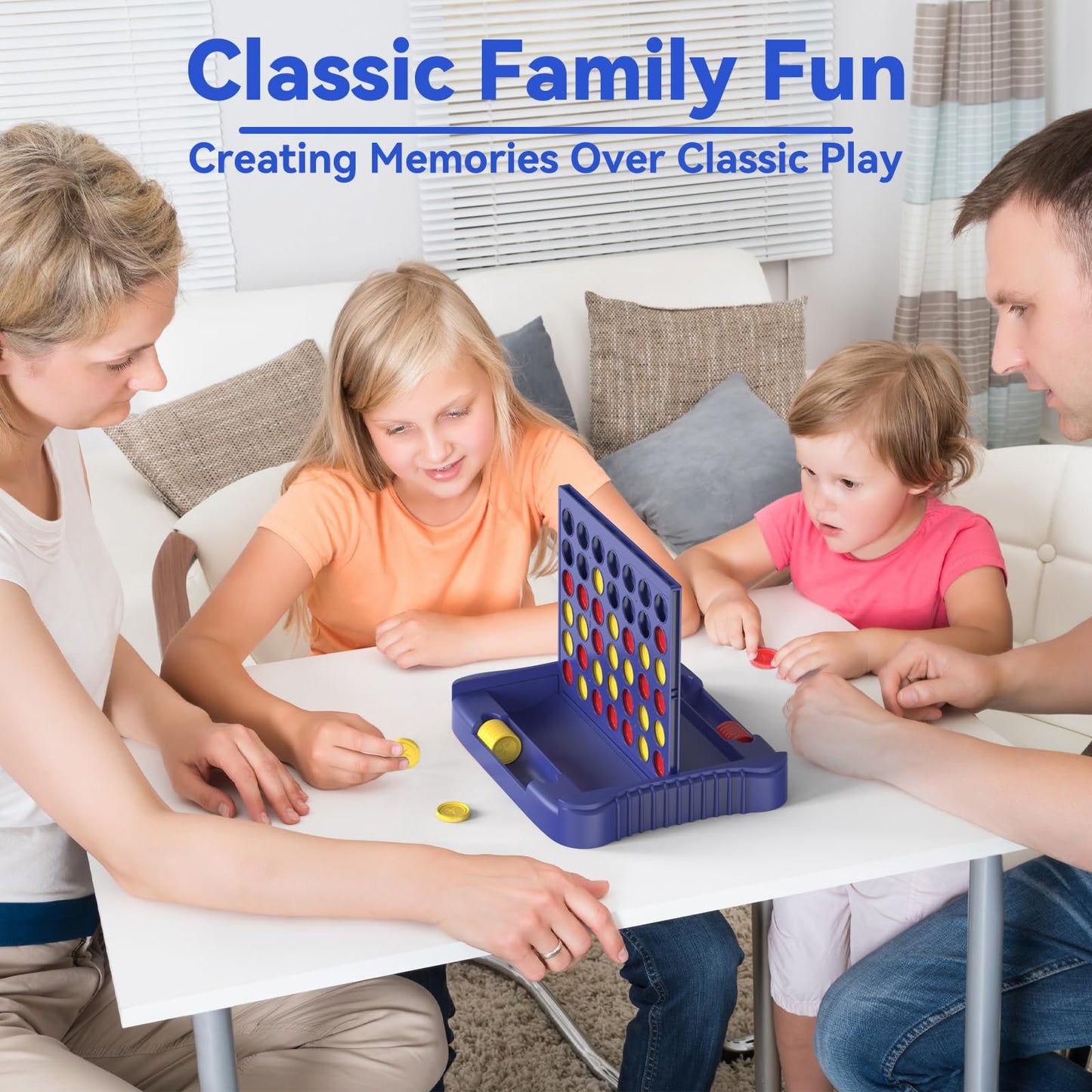 Pup Go 4 in a Row Game, Connect & Win Four in a Row Board Game, Portable 2-Player Strategy Games for Travel, Gift for Kids Children Age 3-12, Family Games Foldable Design with 6 Spare Discs Blue
