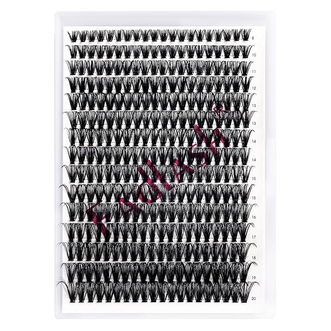 Cluster Lashes 300Pcs Mix 8-20mm individual lashes 40D D Curl Lash Clusters DIY Eyelash Extensions Wispy Individual Lash Extensions Thin Band Soft Eyelash Clusters to Use at Home (40D-0.07-D,8-20mm)
