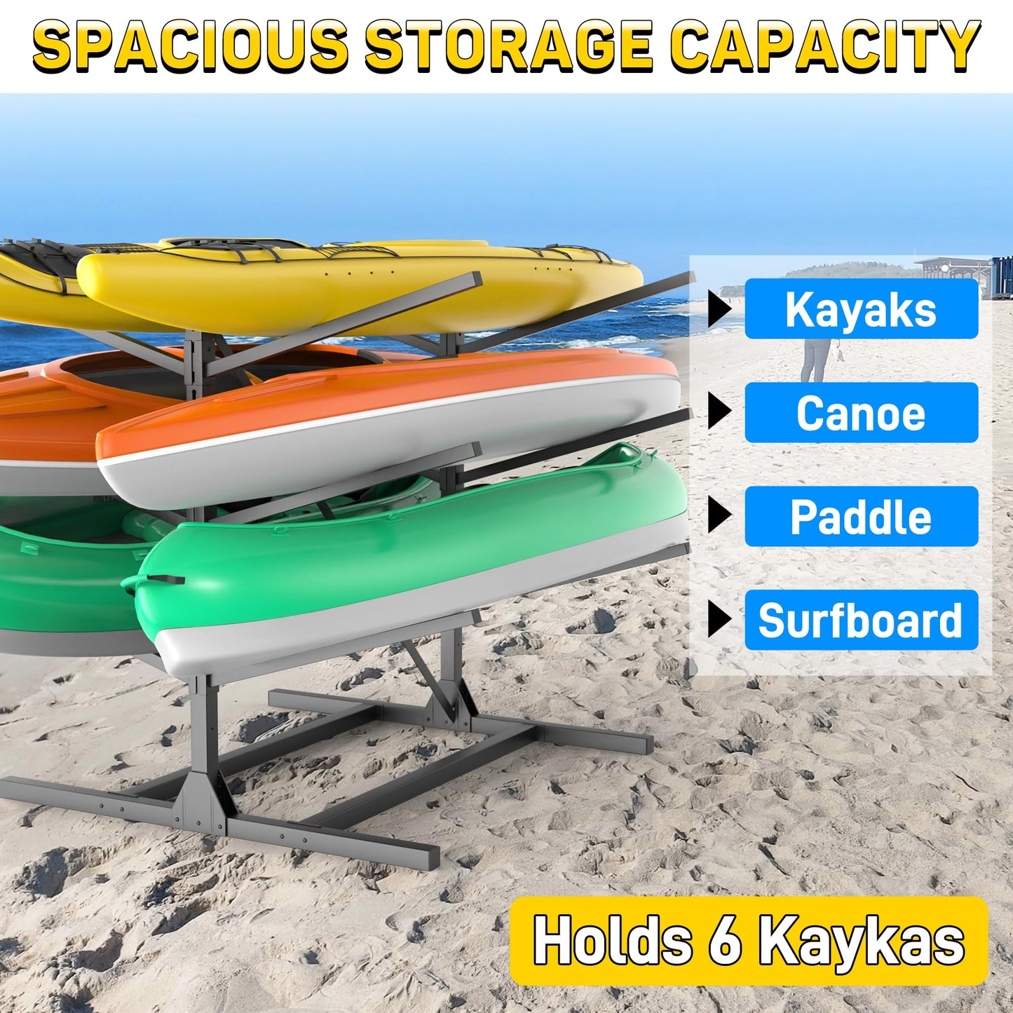 Ultrawall Kayak Storage Rack, Freestanding Kayak Racks For Garage, Adjustable Kayak Stand, Heavy Duty Paddle Board Rack For Kayak, Canoe, Surfboard, 660lbs Capacity, 3 Levels for 6 Kayaks