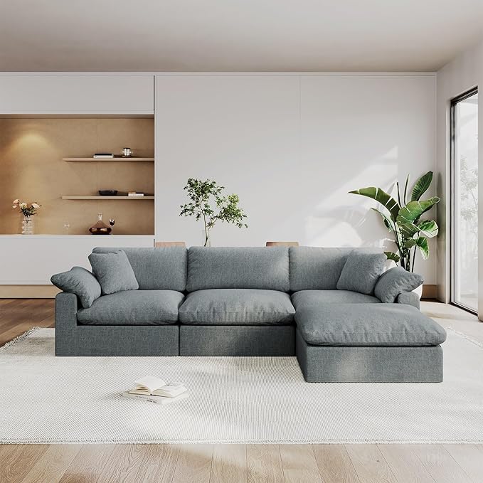 Intuition Decor Modular Sectional Sofa Cloud Couch,Down Filled Comfy Cloud Modern Sofa,L Shape Oversized Couch Cushion Covers Removable for Living Room,Light Blue