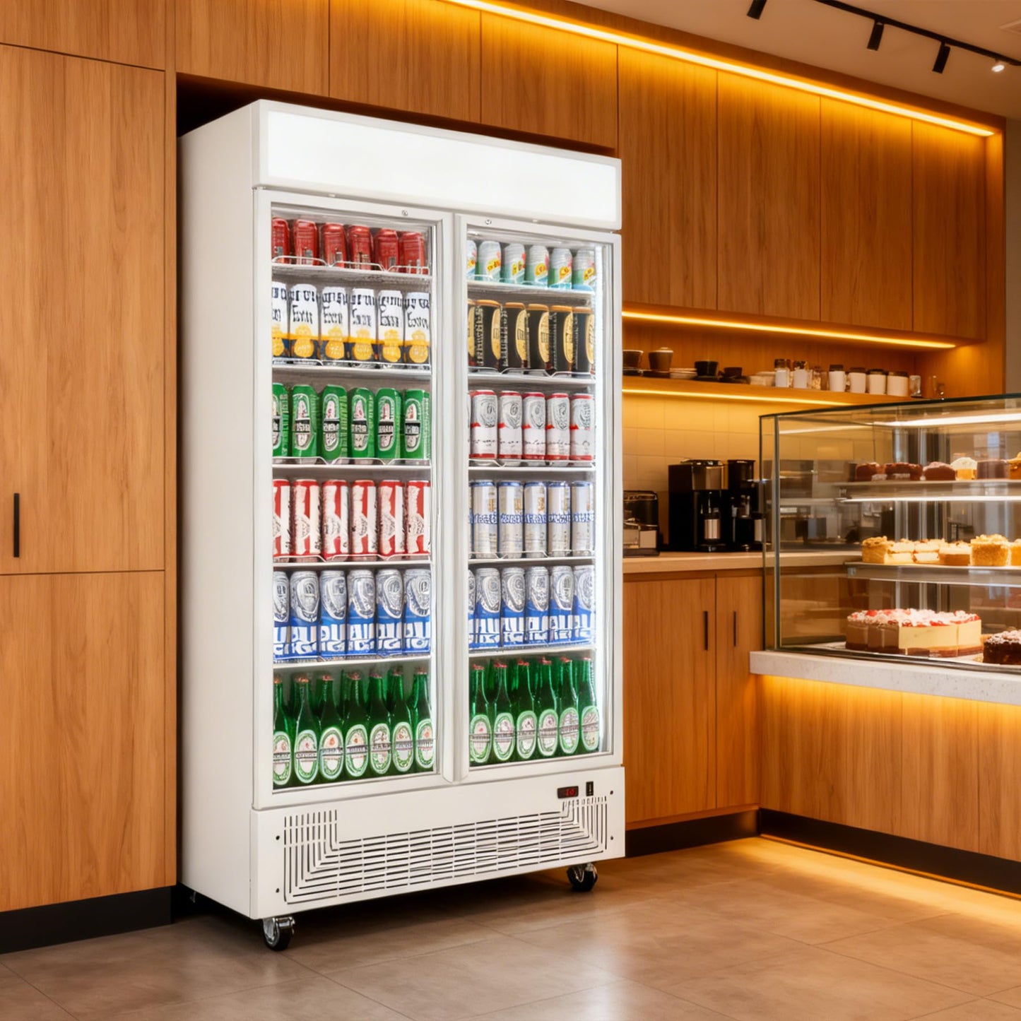BINGERMA Commercial Merchandiser Display Refrigerator with 2 Glass Doors 30 Cu.ft Beverage Back Bar Cooler Black Drink Fridge for Convenience Stores, Supermarkets,Bars,Offices White