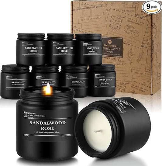 9 Pack Scented Candles Set Gifts for Men, Aromatherapy Candle Set with Scents （Sandalwood Rose/Lemon Citrus & Verbena/Bergamot）- Gift for Dad, Boyfriend, Birthday, Father’s Day, Anniversary