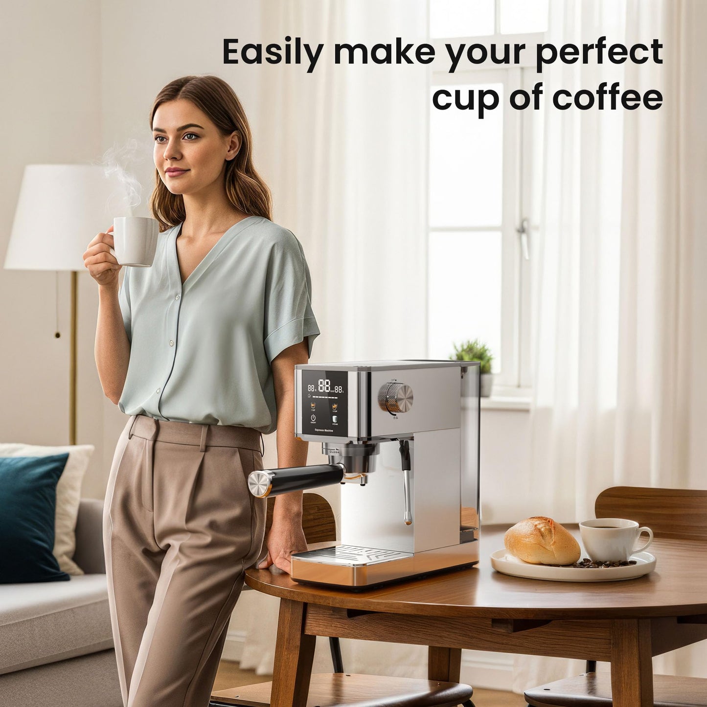 Kismile 20-Bar Espresso Machines,Professional Espresso Maker with Milk Frother Steam Wand for Latte&Cappuccino,Coffee Machine with Removable Water Tank for Home/Office