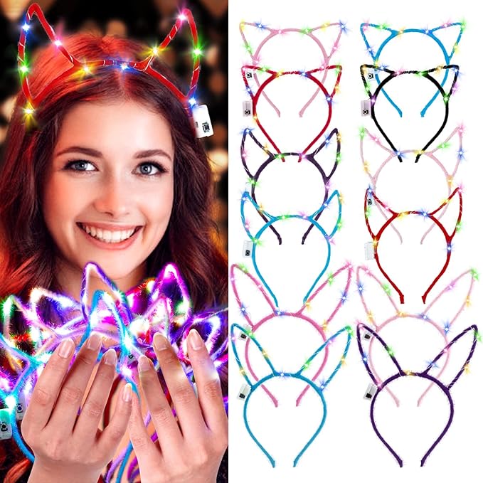 Aniwon LED Headband - 12PCS Light Up Cat Ear, Rabbit Ear, Unicorn Luminous Hair Accessories for Women, Girls, Kids - Chris...