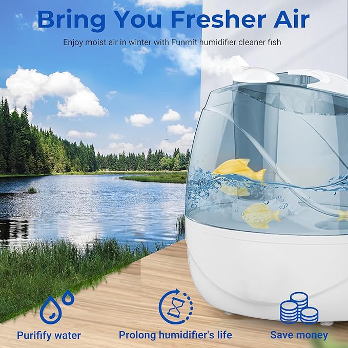 Funmit Humidifier Cleaning Fish, 6 Pack Humidifier Cleaner for Humidifiers and Fish Tanks, Purifies Water, Prevents Hard Water Build-Up, Reduces Scale, Yellow
