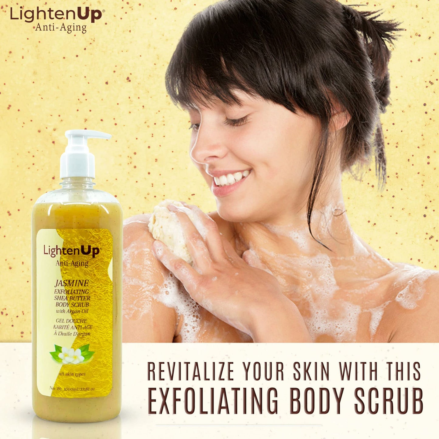 OMIC Lighten-Up Exfoliating Body Wash - 33.8 Fl oz / 1000 ml - Formulated to Exfoliate and to Nourish Skin, with Shea Butter, Ja