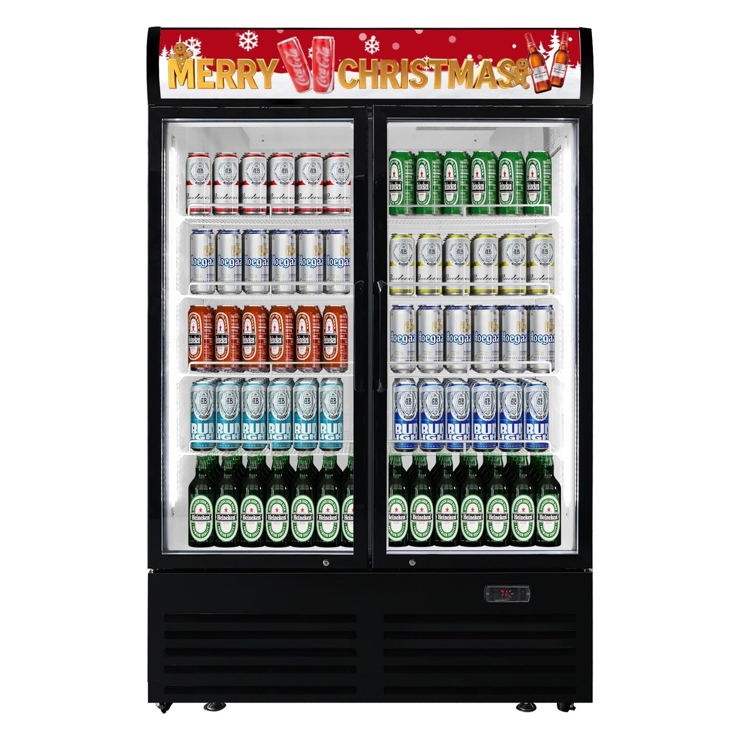 Bluelinecool 36 cu.ft Commercial Refrigerators with 2 Glass Door, Beverage Fridge with LED Light Display Upright Merchandiser, Drink Cooler with 8 Adjustable Shelves Black ETL Approved