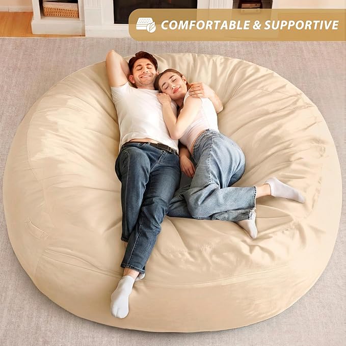 HABUTWAY XX-Large Bean Bag Chair: Giant 7' Memory Foam Furniture Bean Bag Chairs for Adults with Microfiber Cover 7Ft (Khaki)