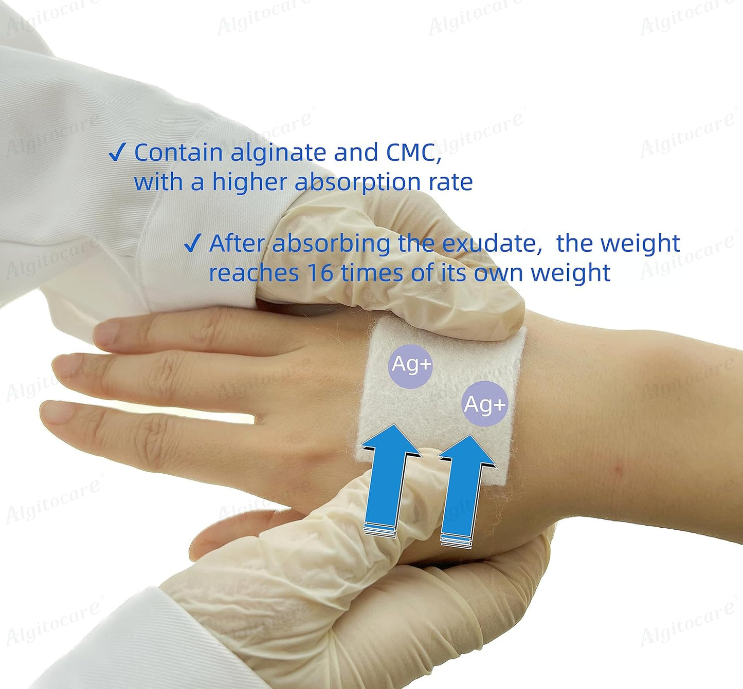 Ag Silver Calcium Alginate Wound Dressing - 2"x2"(Pack of 10), Non-Stick Sterile Gauze Pads for Accelerating Wound Healing, High Absorbency and Soft for Wound Care Supplies