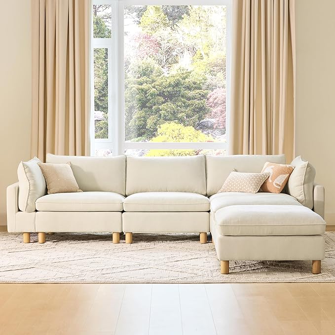 CHITA 161" Super Large Sectional Couches for Living Room, Modular Cloud Couch Sectional Sofa, Premium Fabric Couches, Down Filled, High Density Foam, Chenille in Cream, 6 Seat U Shaped